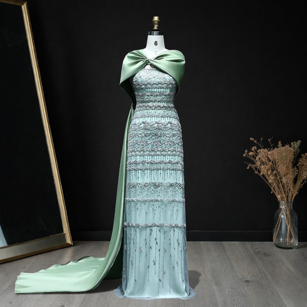 Luxury Dubai Evening Dress with Cape Long Party Gowns YL145