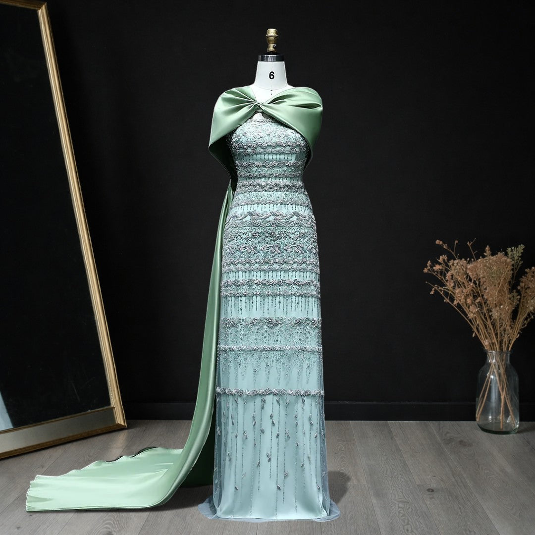 Luxury Dubai Evening Dress with Cape Long Party Gowns YL145