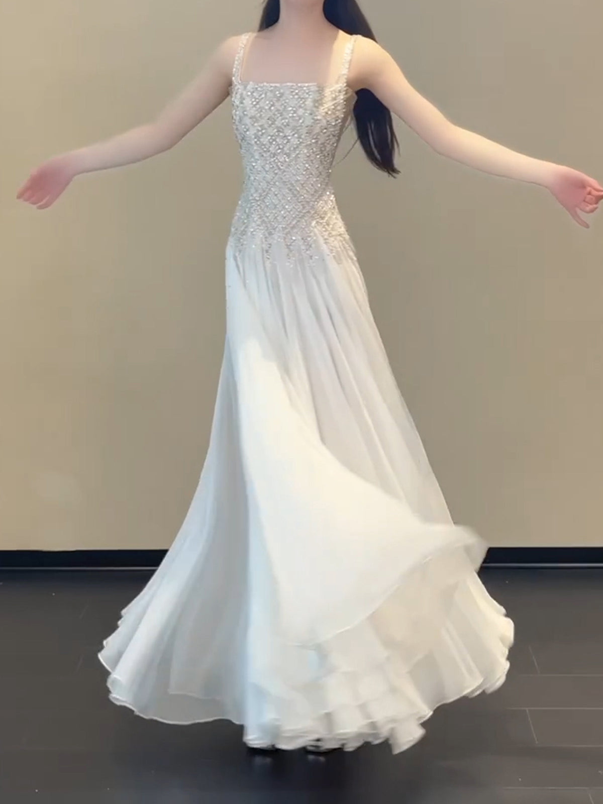 Luxury Fully Beaded Square Neck Chiffon A Line Evening Gown SL146