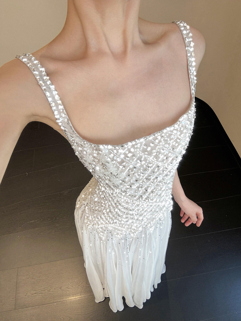 Luxury Fully Beaded Square Neck Chiffon A Line Evening Gown SL146