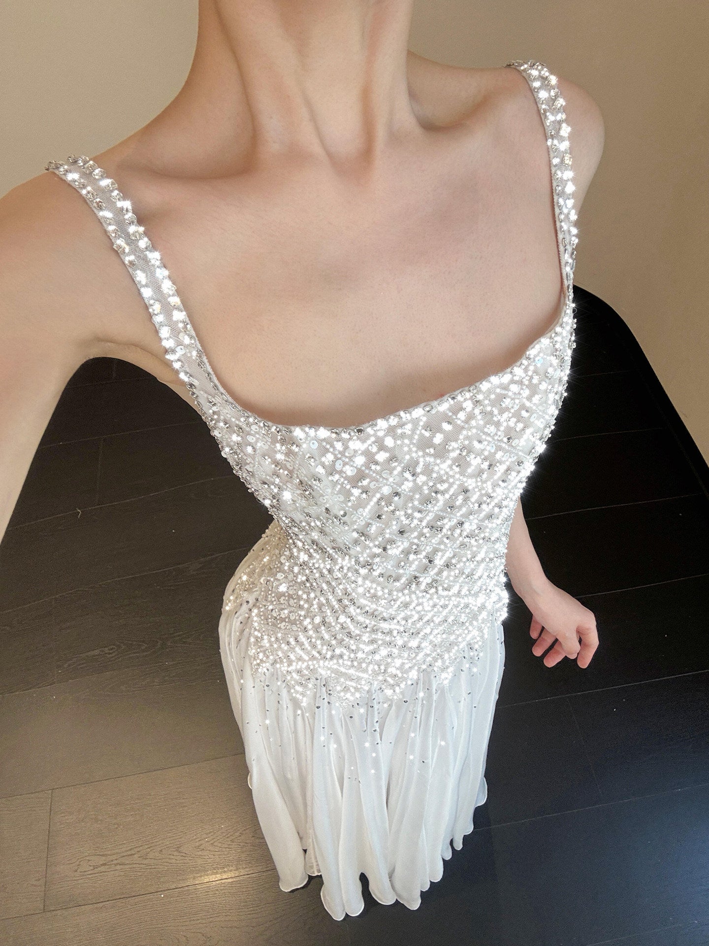 Luxury Fully Beaded Square Neck Chiffon A Line Evening Gown SL146