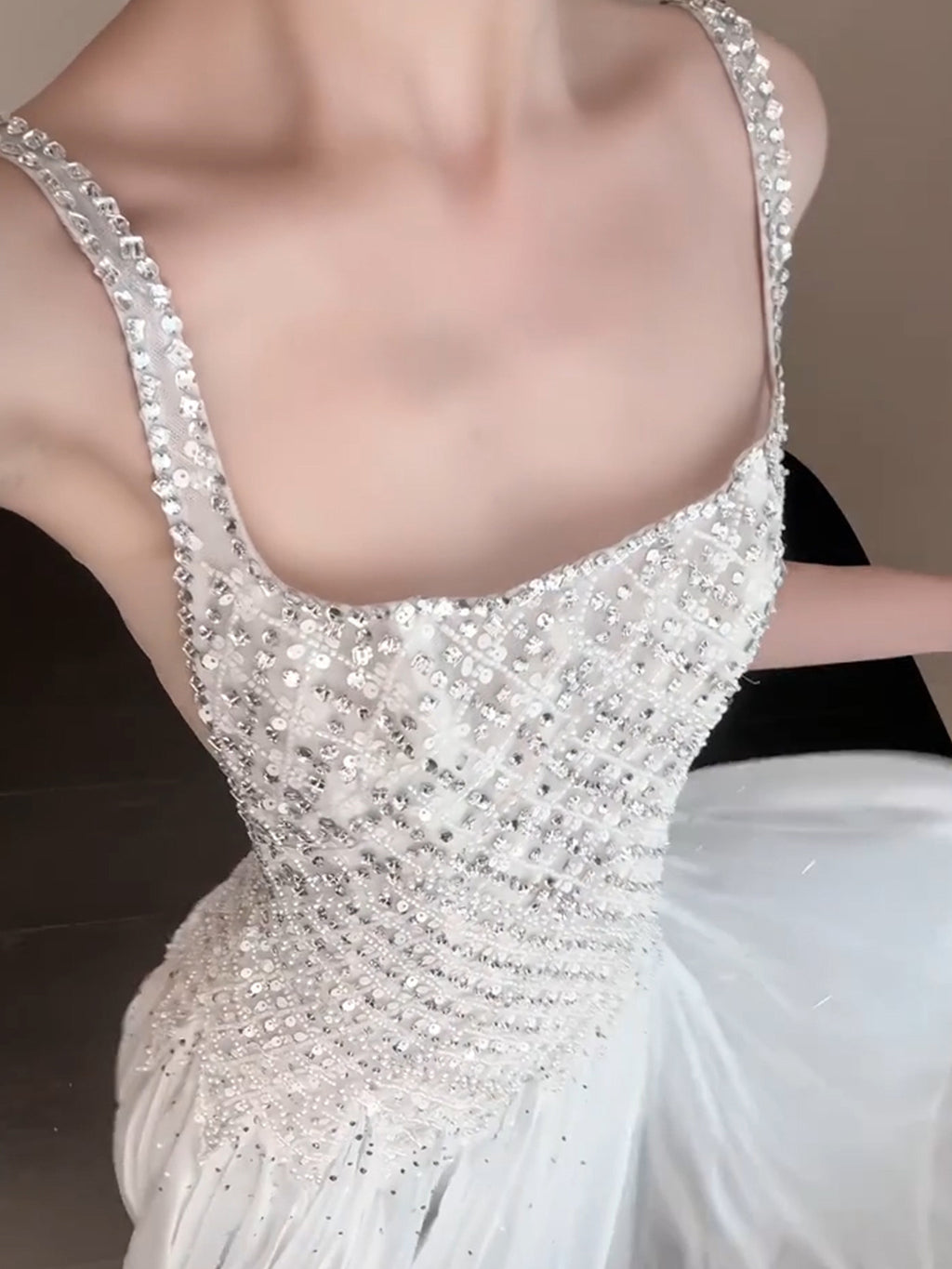 Luxury Fully Beaded Square Neck Chiffon A Line Evening Gown SL146