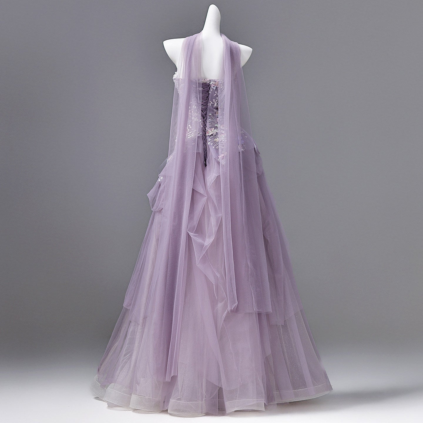 Luxury Lavender Strapless Beaded Evening Gown with Scarf SL136