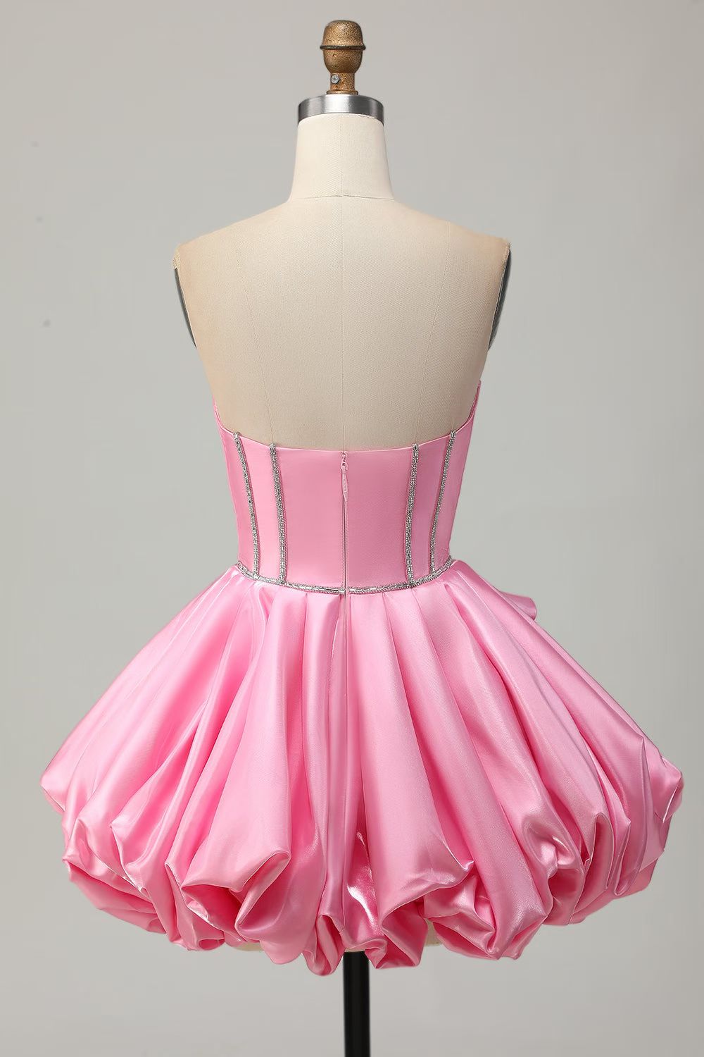 Luxury Pink Satin Corset with Rhinestones Homecoming Dress CZ156