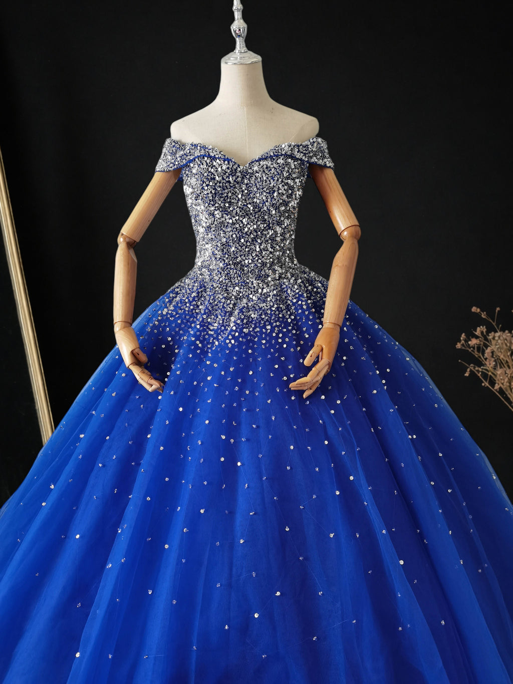 Luxury Red Crystal Ball Gown Off Shoulder Beaded Princess Prom Dress SL193