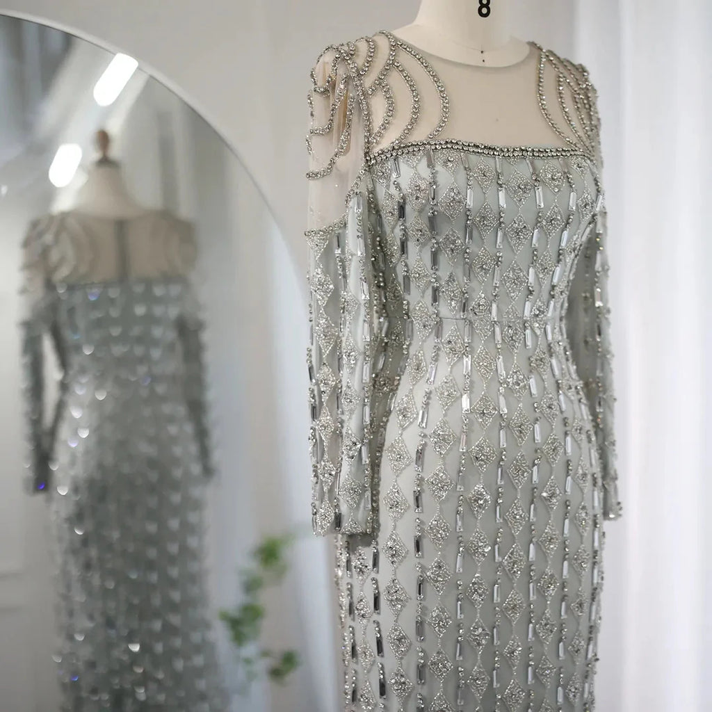 Luxury Sage Green Dubai Style Mermaid Evening Gown for Muslim Women YL133