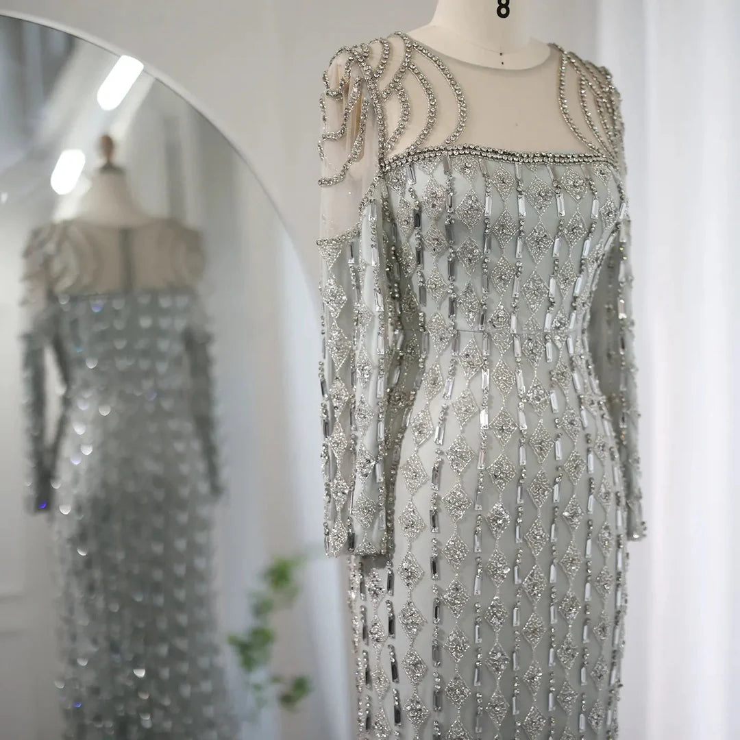 Luxury Sage Green Dubai Style Mermaid Evening Gown for Muslim Women YL133