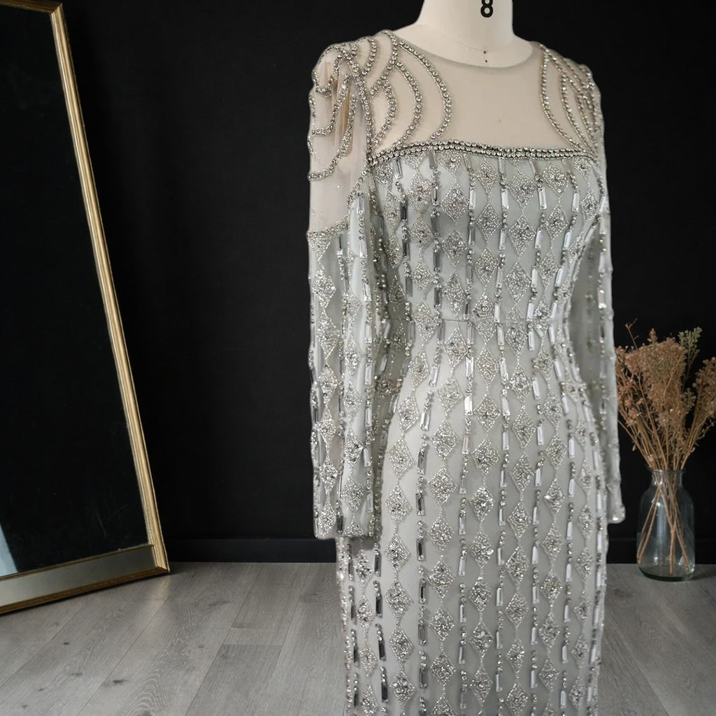 Luxury Sage Green Dubai Style Mermaid Evening Gown for Muslim Women YL133