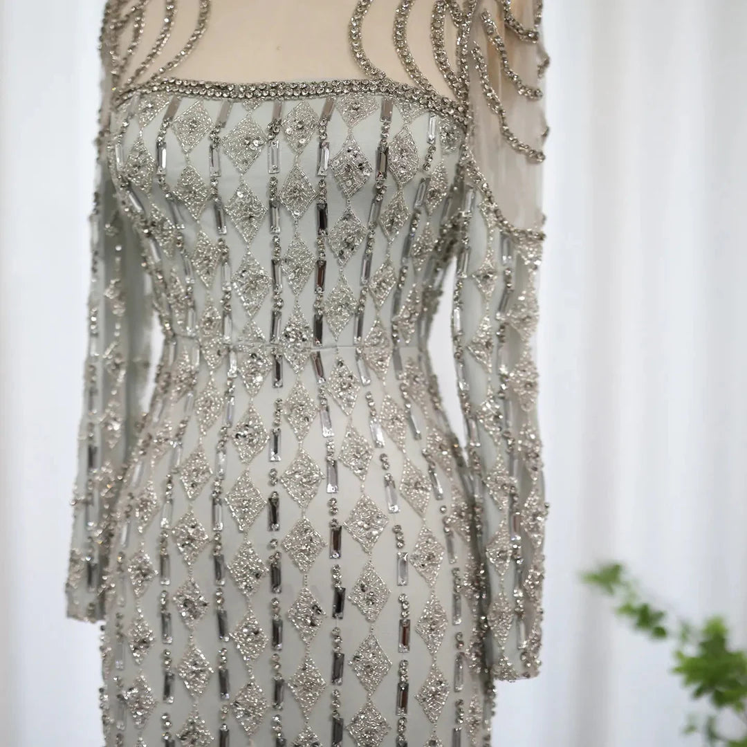 Luxury Sage Green Dubai Style Mermaid Evening Gown for Muslim Women YL133