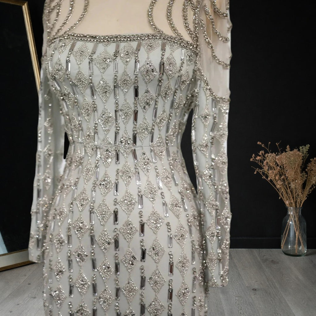 Luxury Sage Green Dubai Style Mermaid Evening Gown for Muslim Women YL133