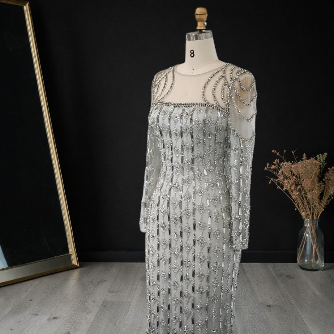 Luxury Sage Green Dubai Style Mermaid Evening Gown for Muslim Women YL133