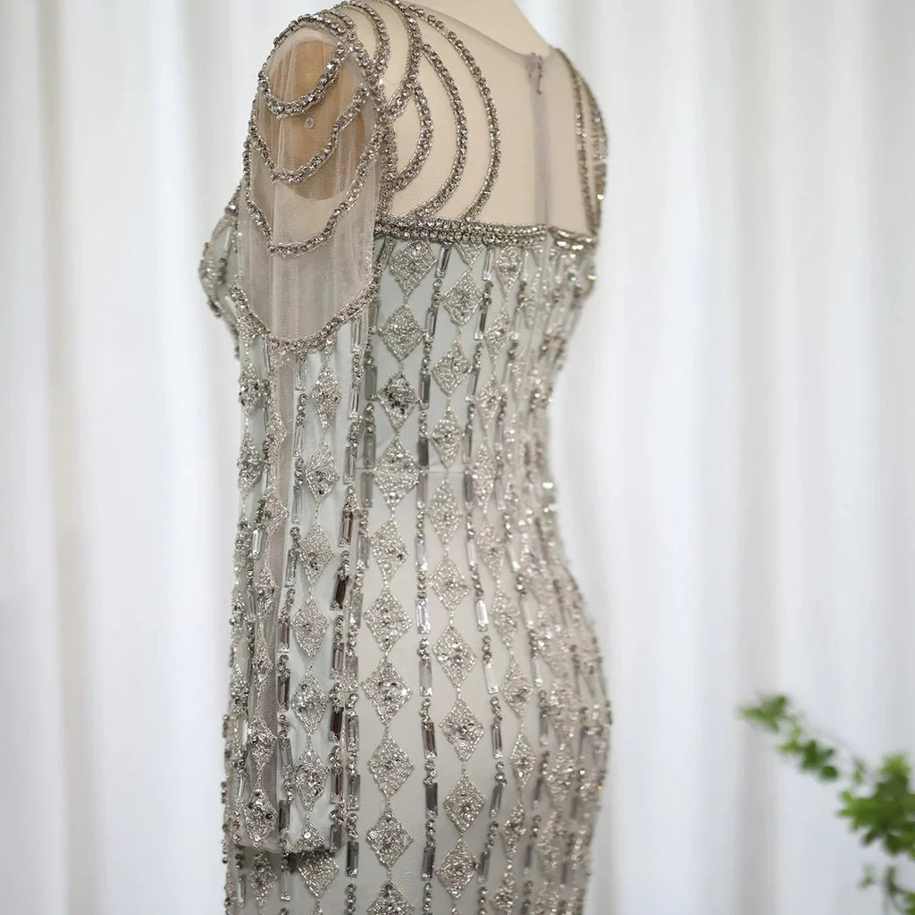 Luxury Sage Green Dubai Style Mermaid Evening Gown for Muslim Women YL133