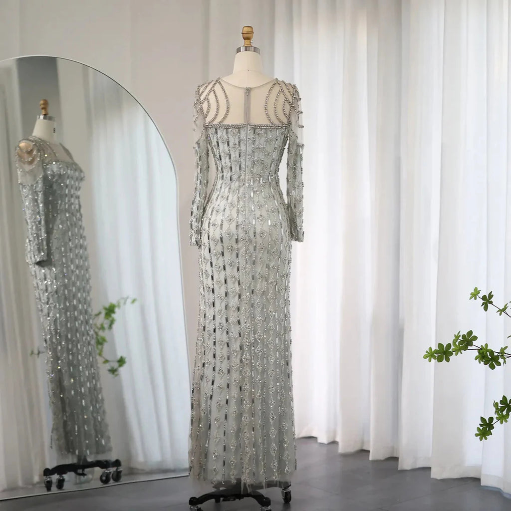 Luxury Sage Green Dubai Style Mermaid Evening Gown for Muslim Women YL133