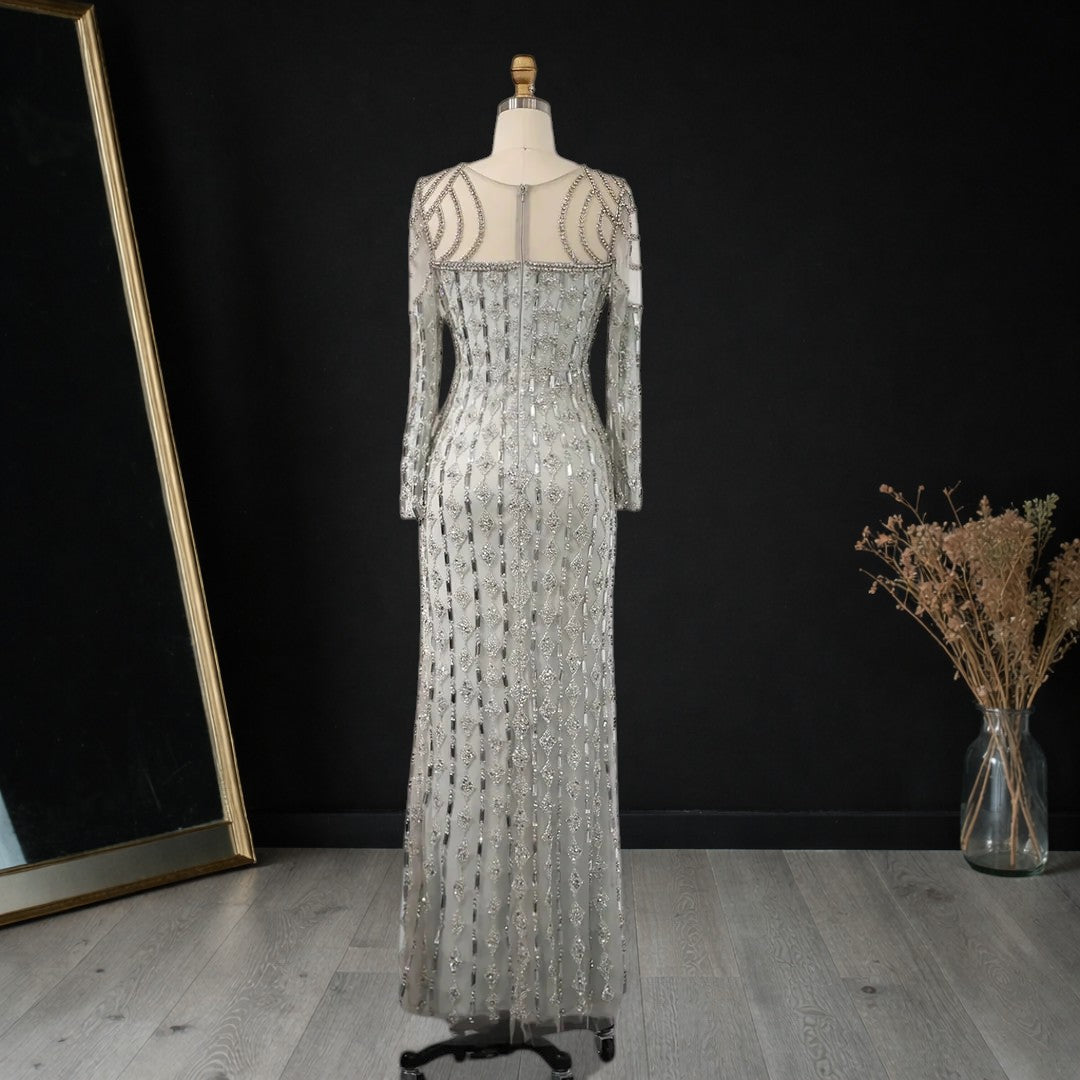 Luxury Sage Green Dubai Style Mermaid Evening Gown for Muslim Women YL133