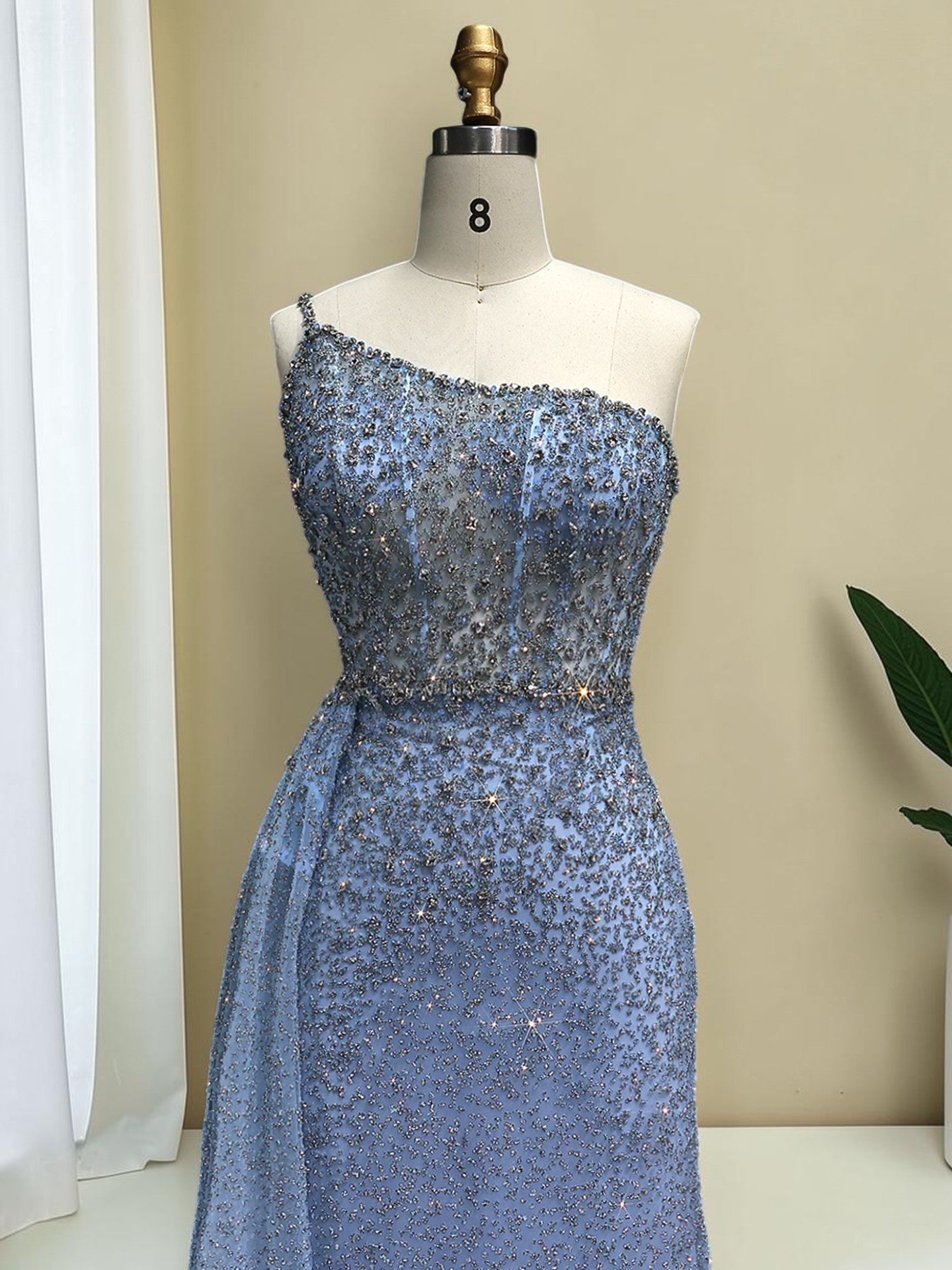 Luxury Turquoise Fitted Gown with Sparkling Beadwork SL195