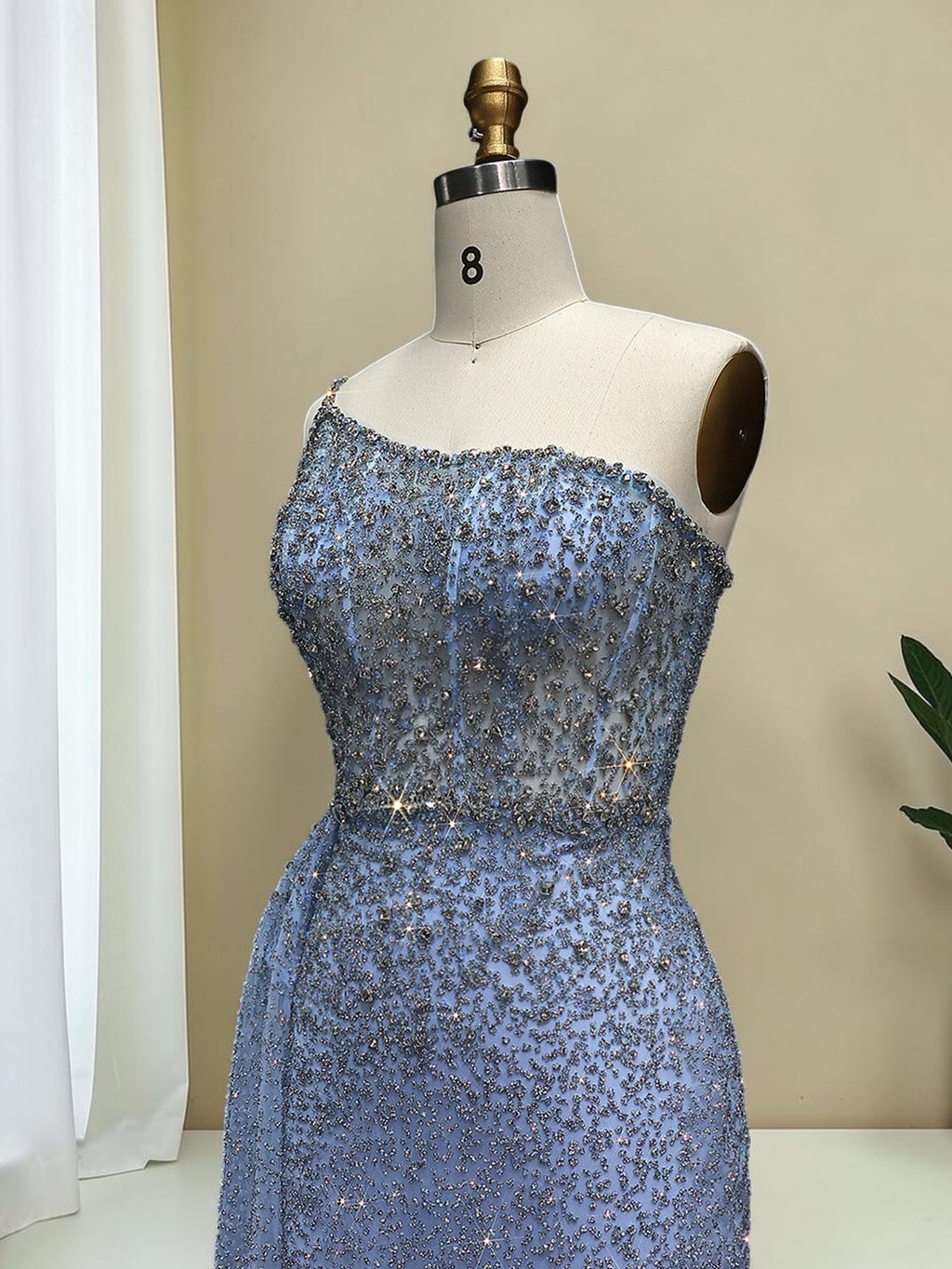 Luxury Turquoise Fitted Gown with Sparkling Beadwork SL195