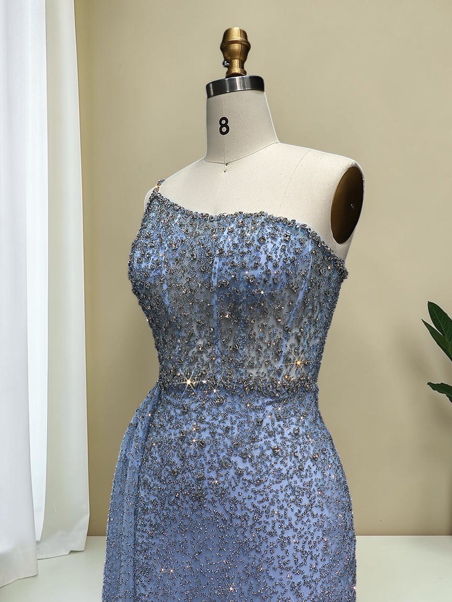 Luxury Turquoise Fitted Gown with Sparkling Beadwork SL195