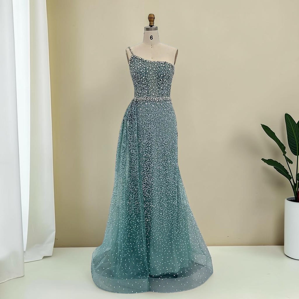 Luxury Turquoise Fitted Gown with Sparkling Beadwork SL195