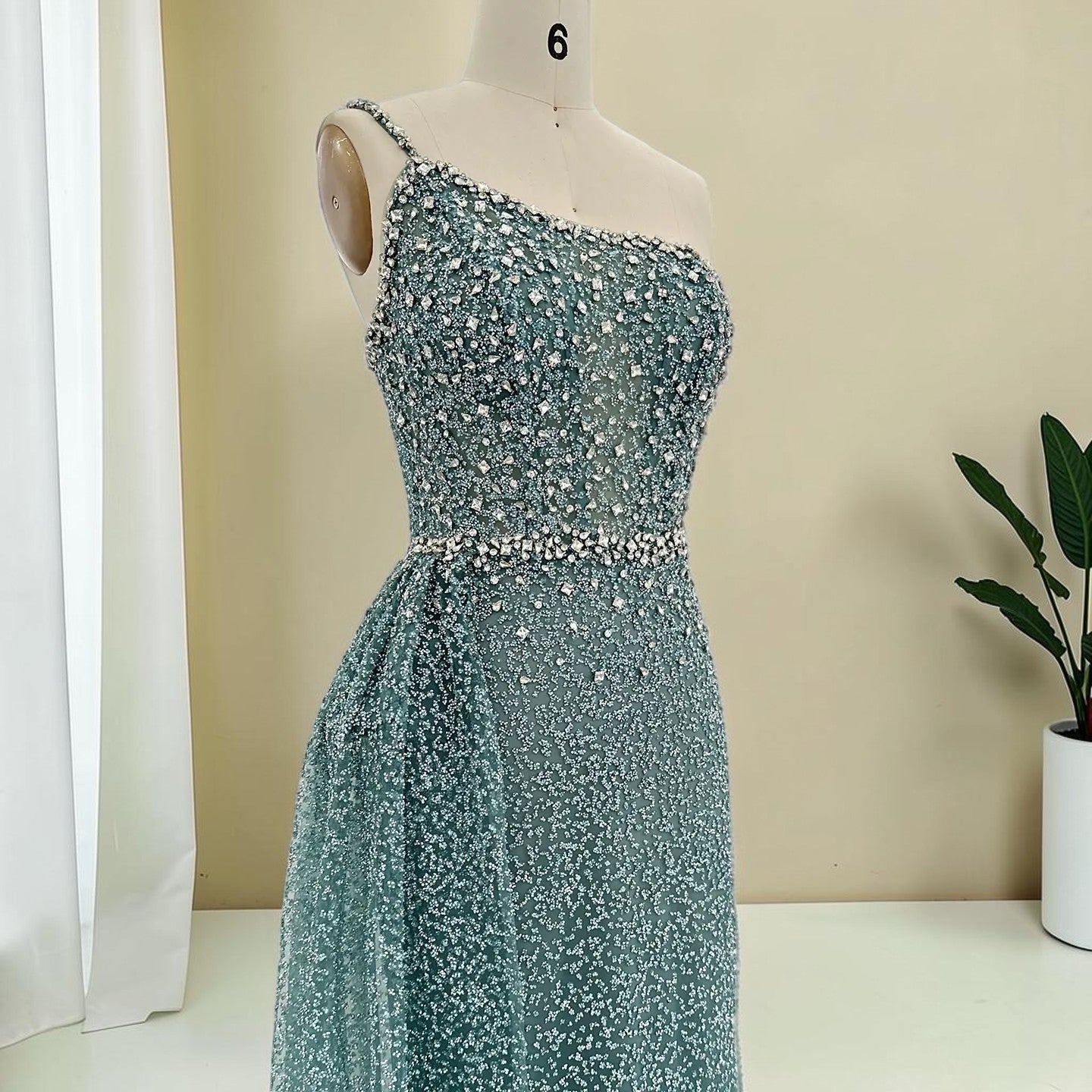 Luxury Turquoise Fitted Gown with Sparkling Beadwork SL195