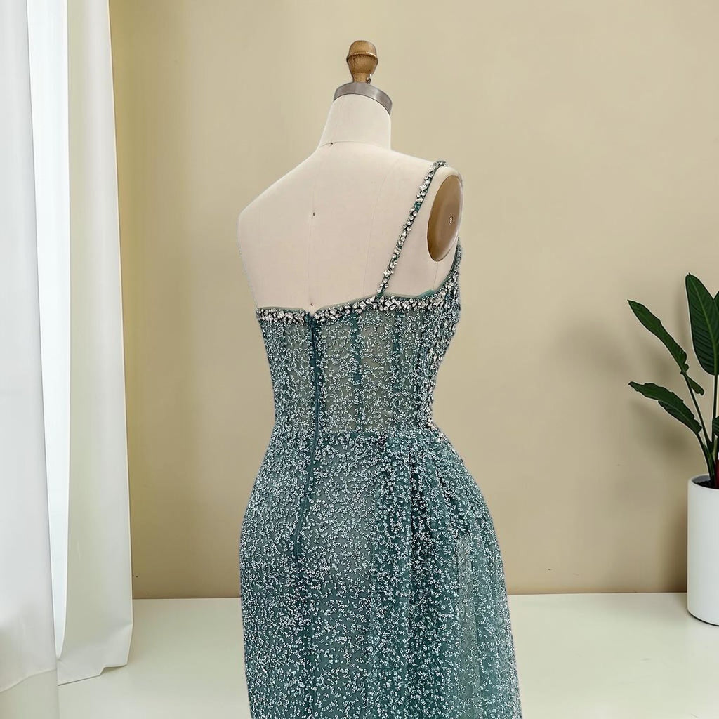 Luxury Turquoise Fitted Gown with Sparkling Beadwork SL195