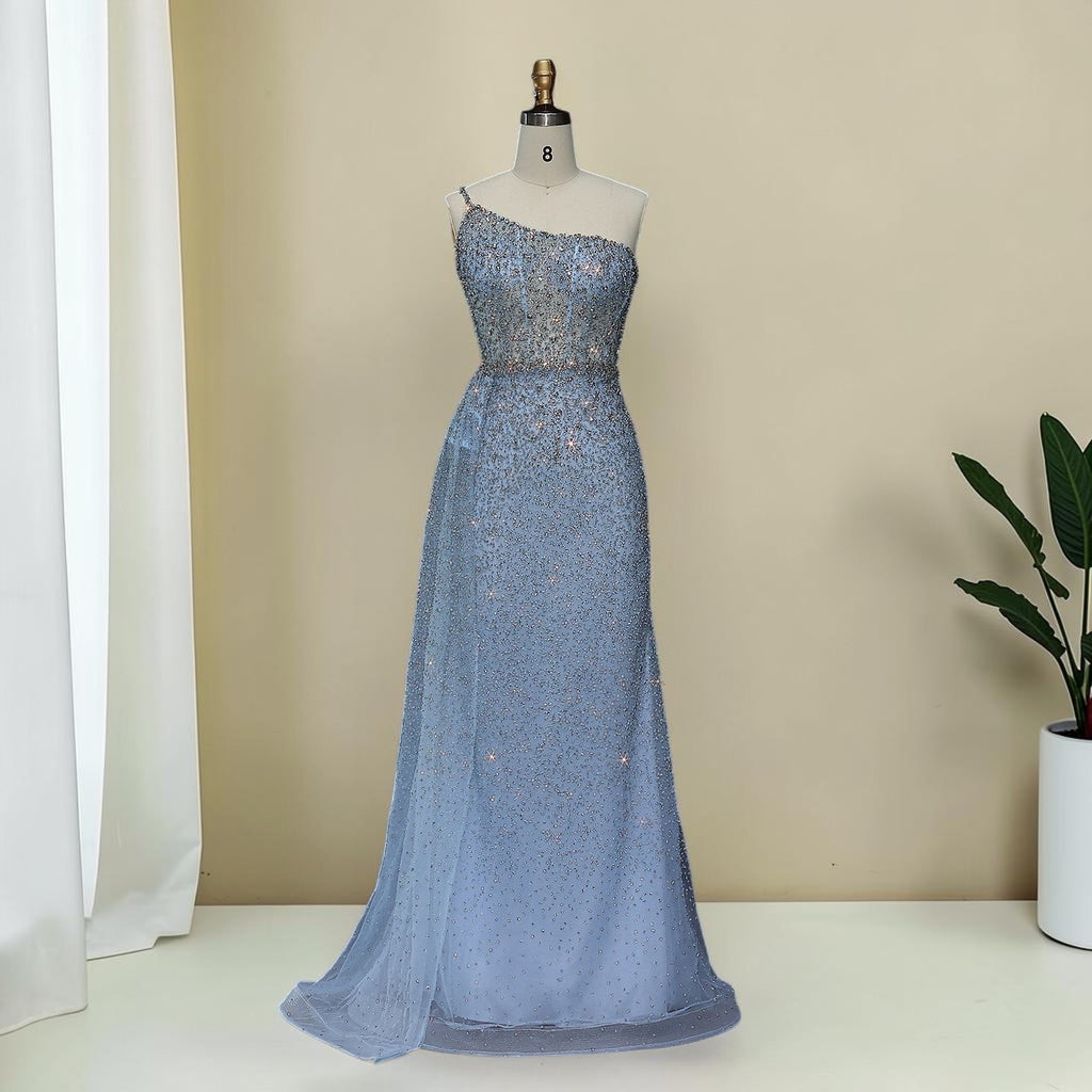 Luxury Turquoise Fitted Gown with Sparkling Beadwork SL195