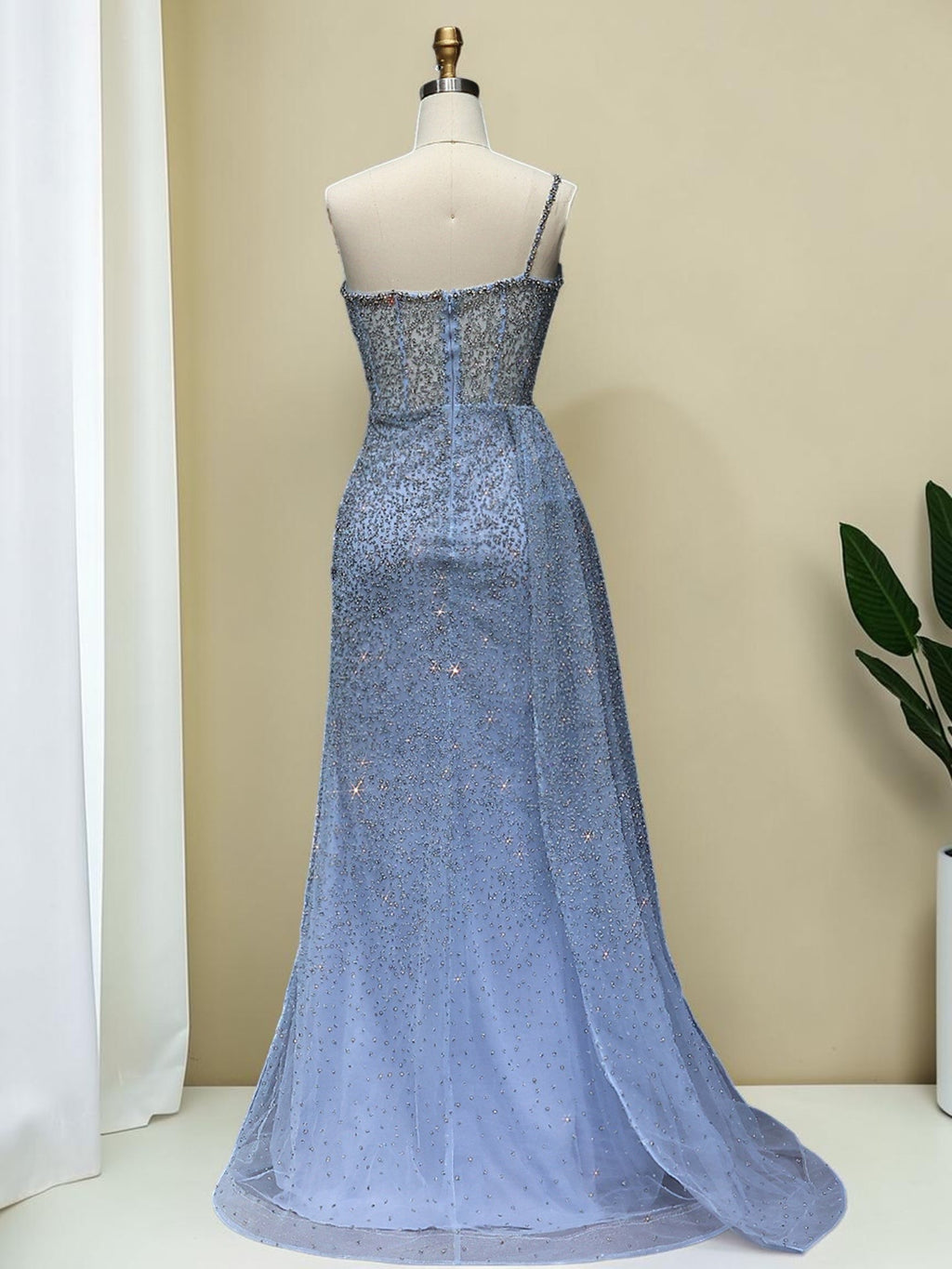 Luxury Turquoise Fitted Gown with Sparkling Beadwork SL195