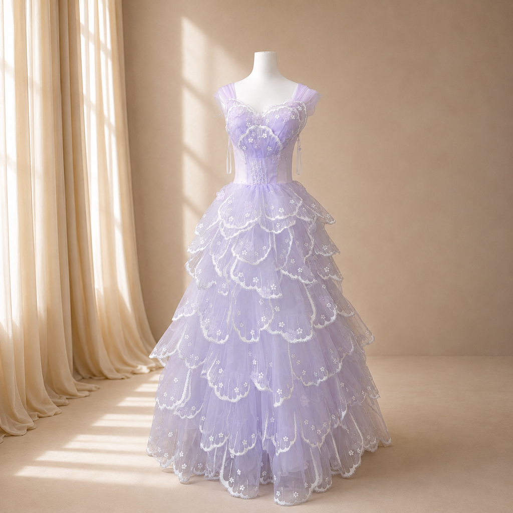 Luxury Blush Pink 3D Floral Layered Tulle with Detachable Sleeves Evening Dress YL146