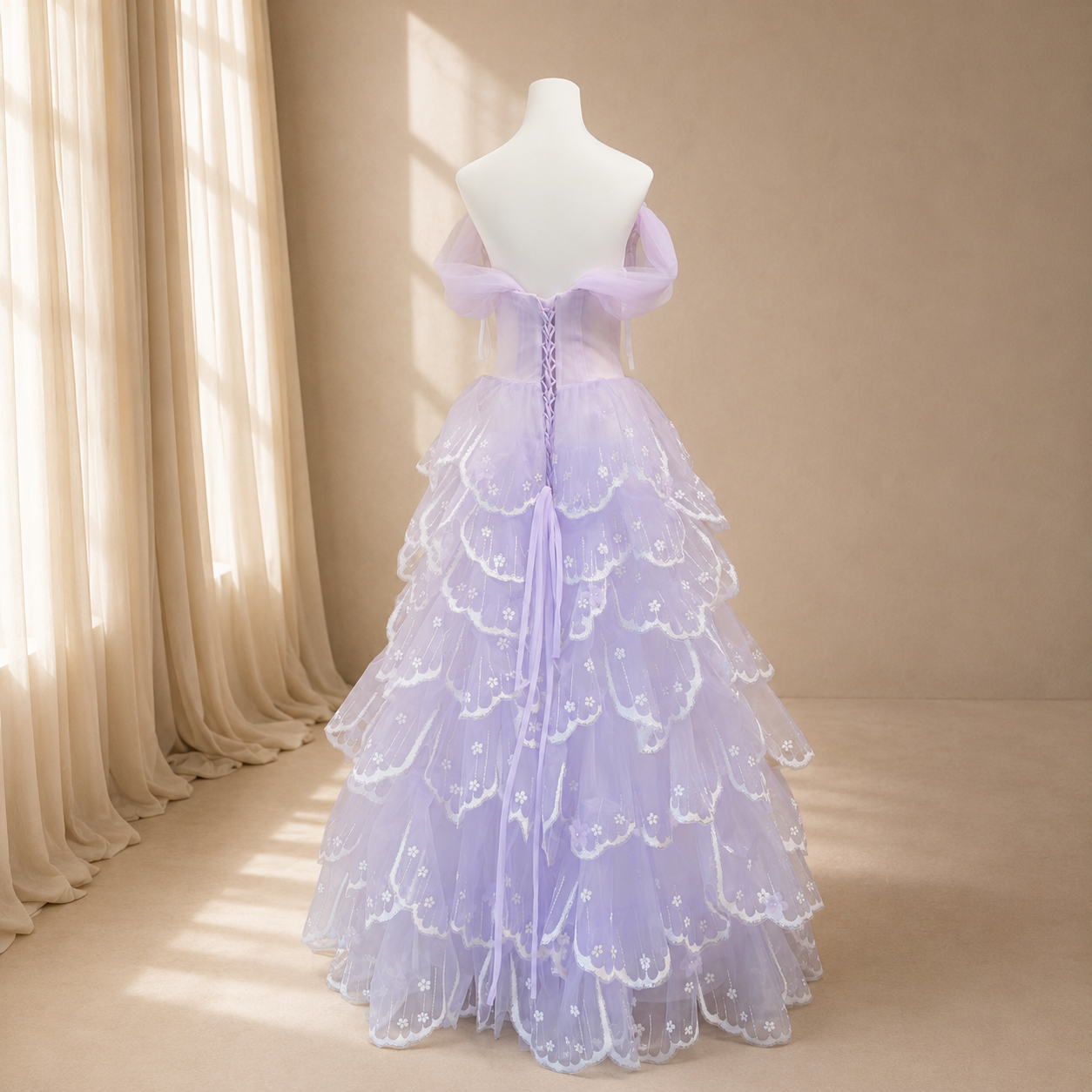Luxury Blush Pink 3D Floral Layered Tulle with Detachable Sleeves Evening Dress YL146