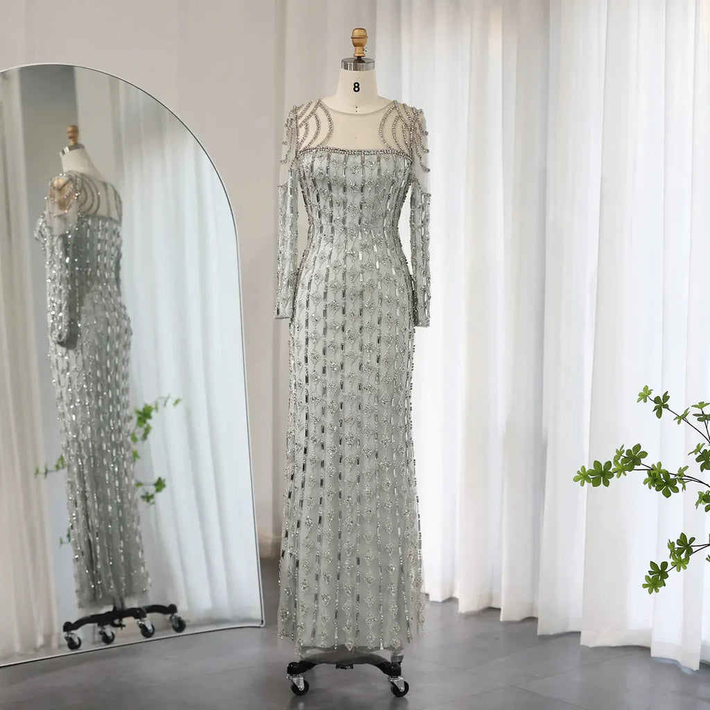 Luxury Sage Green Dubai Style Mermaid Evening Gown for Muslim Women YL133