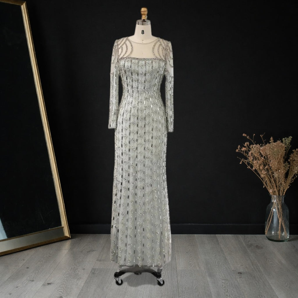 Luxury Sage Green Dubai Style Mermaid Evening Gown for Muslim Women YL133