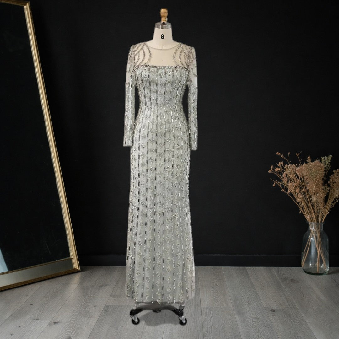 Luxury Sage Green Dubai Style Mermaid Evening Gown for Muslim Women YL133