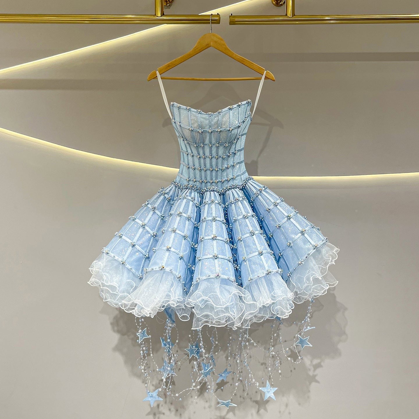 High-End Custom Blue Stardust Princess Evening Dress TD012