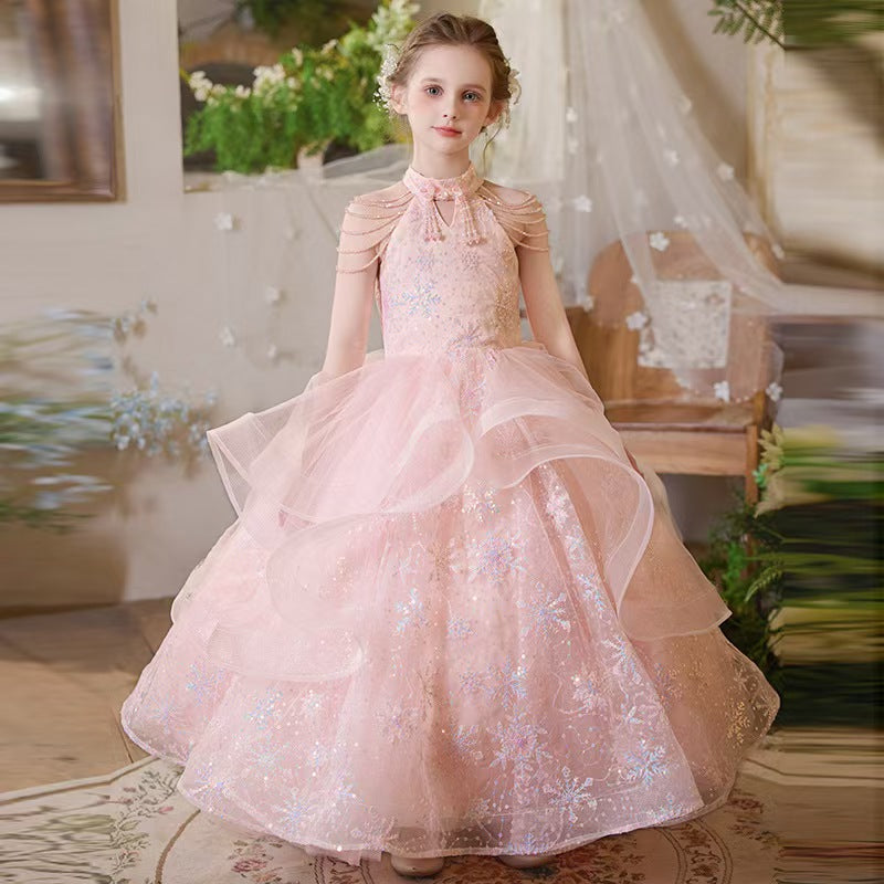 Pink Flower Girl Dress for European Garden Celebrations L038