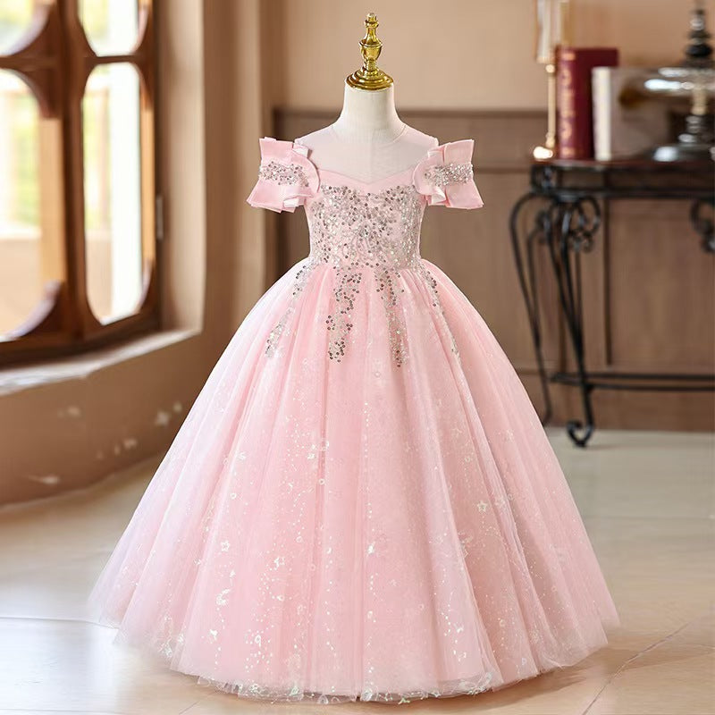 Beaded Off Shoulder Flower Girl Dress L004