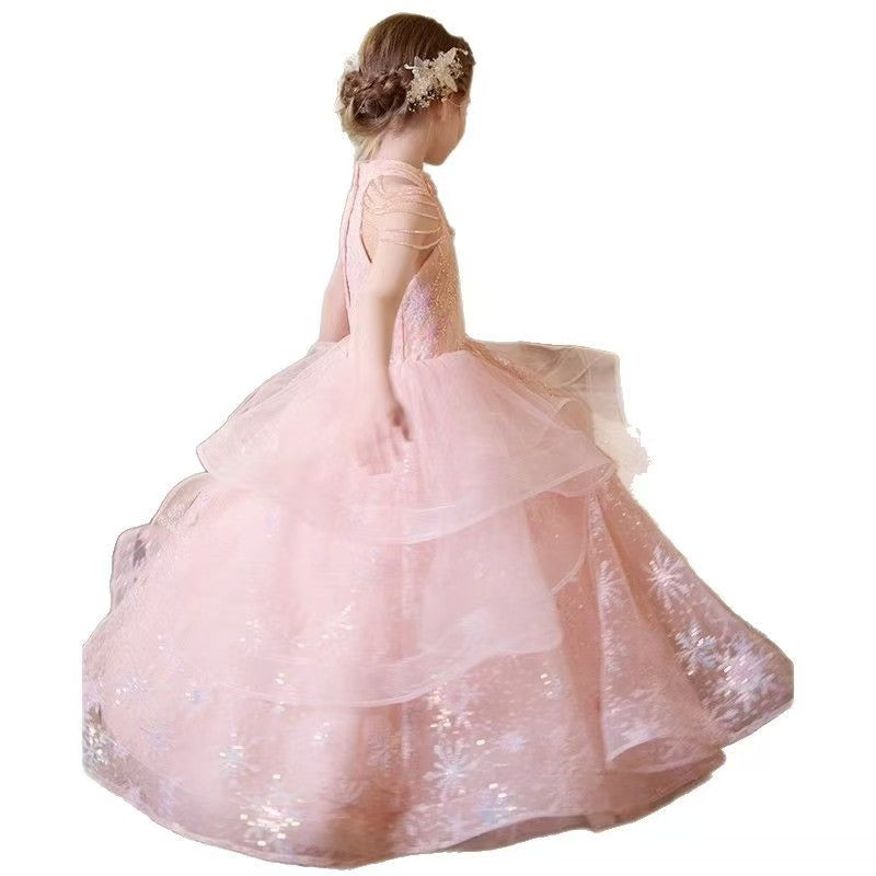 Pink Flower Girl Dress for European Garden Celebrations L038