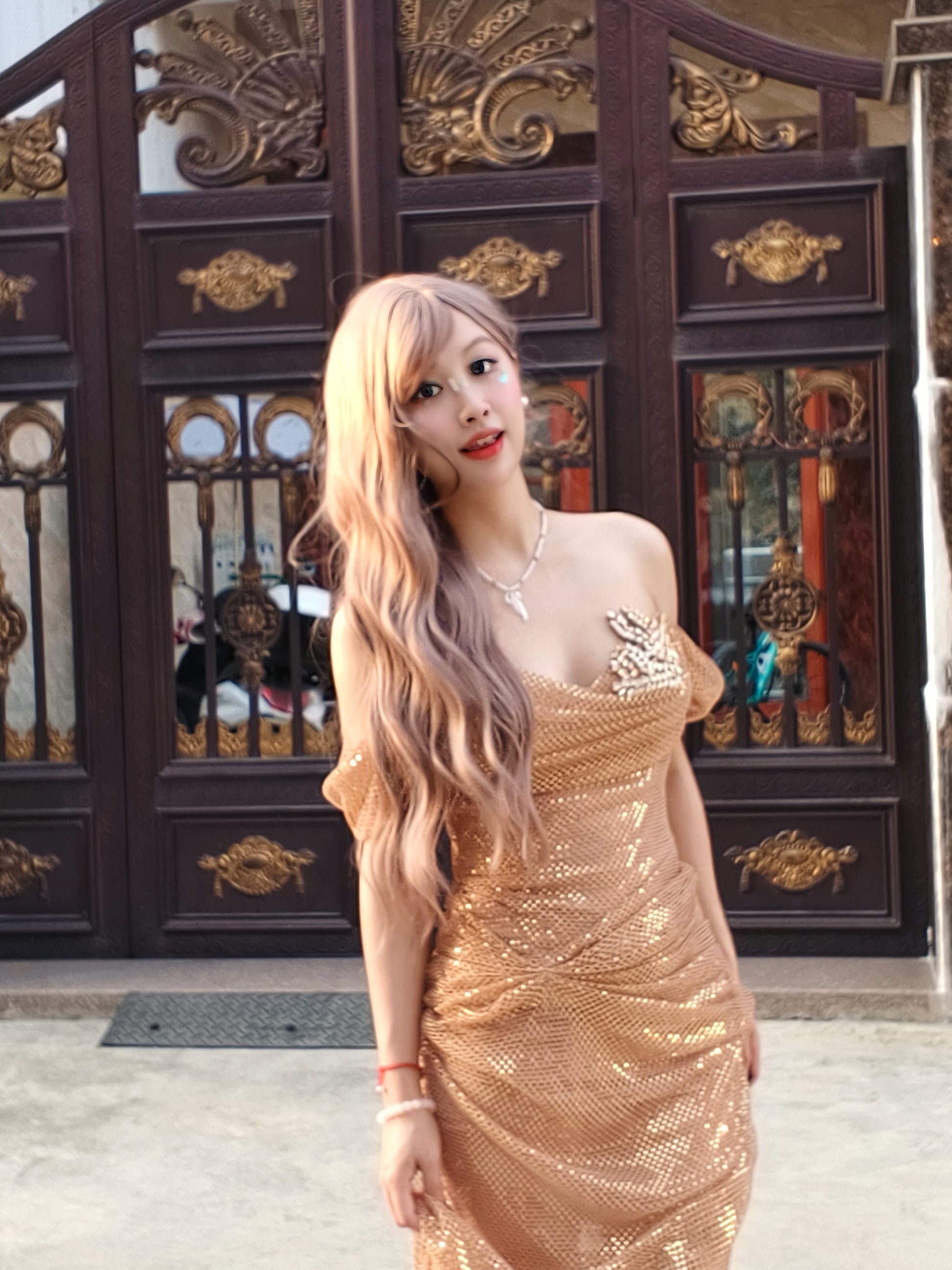 Vintage Sculpted Pleated Off-Shoulder Evening Dress Y112