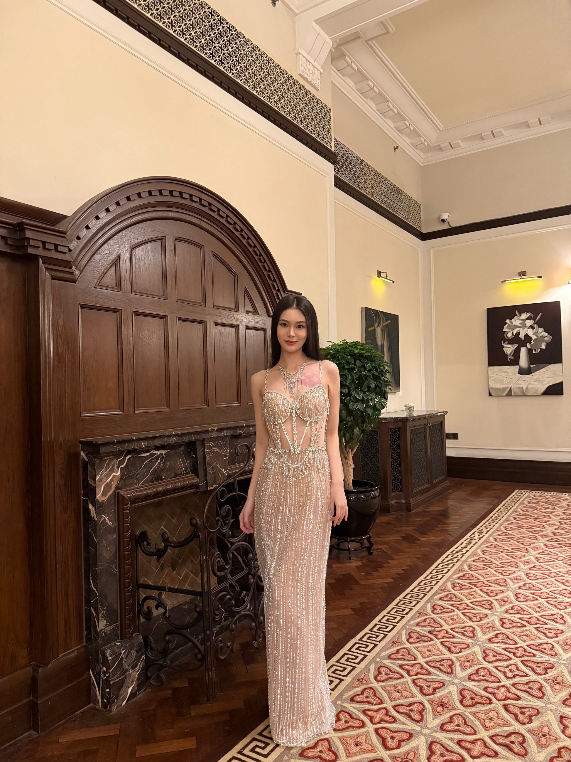 Luxury Heavy Rhinestone Beaded Dress With Glitter And Waist Baring Party Dress Y120