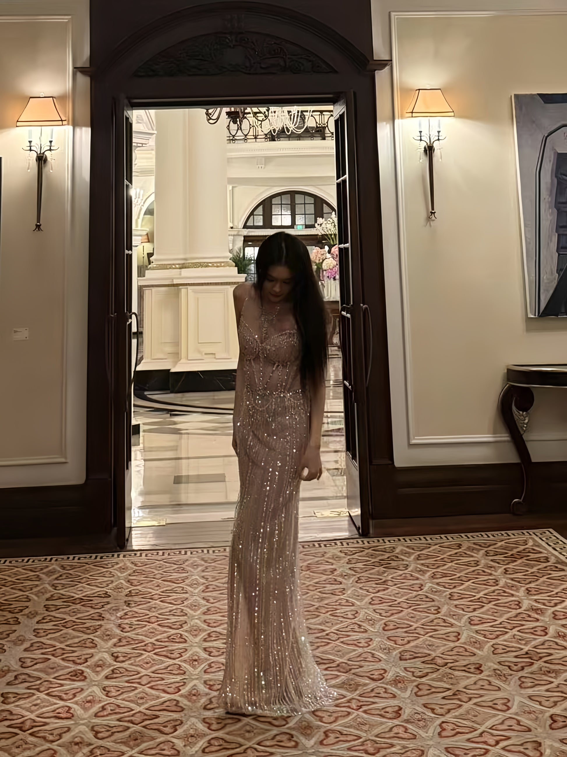 Luxury Heavy Rhinestone Beaded Dress With Glitter And Waist Baring Party Dress Y120