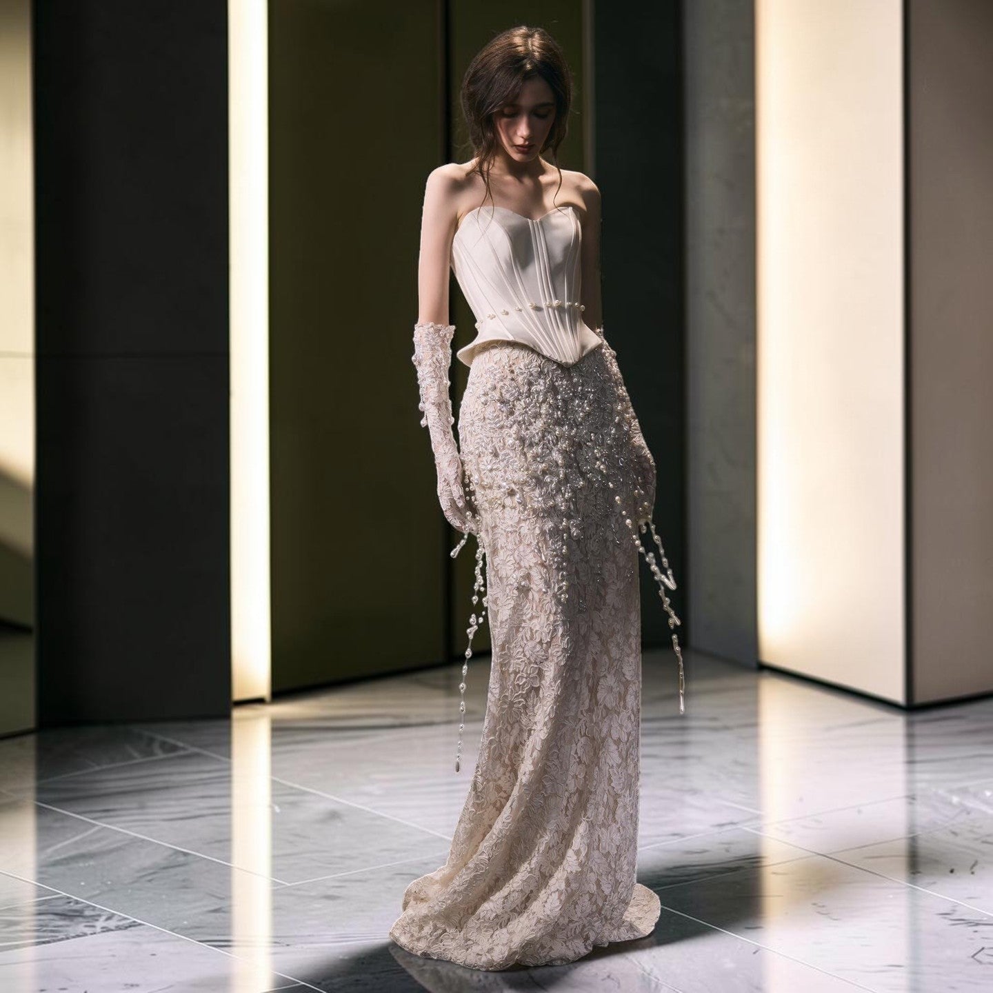 Elegent White Satin Hand-Embellished Wedding Dress SS610