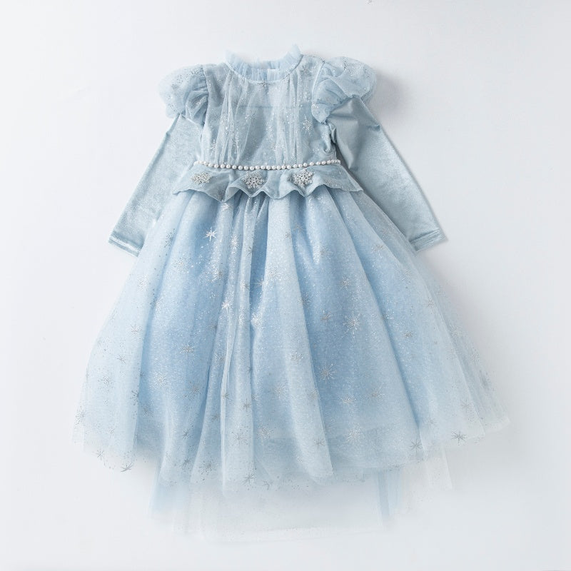 New Arrival Girls' Light Blue Sequin Tulle Dress Premium Puffy Christmas Birthday Formal Wear