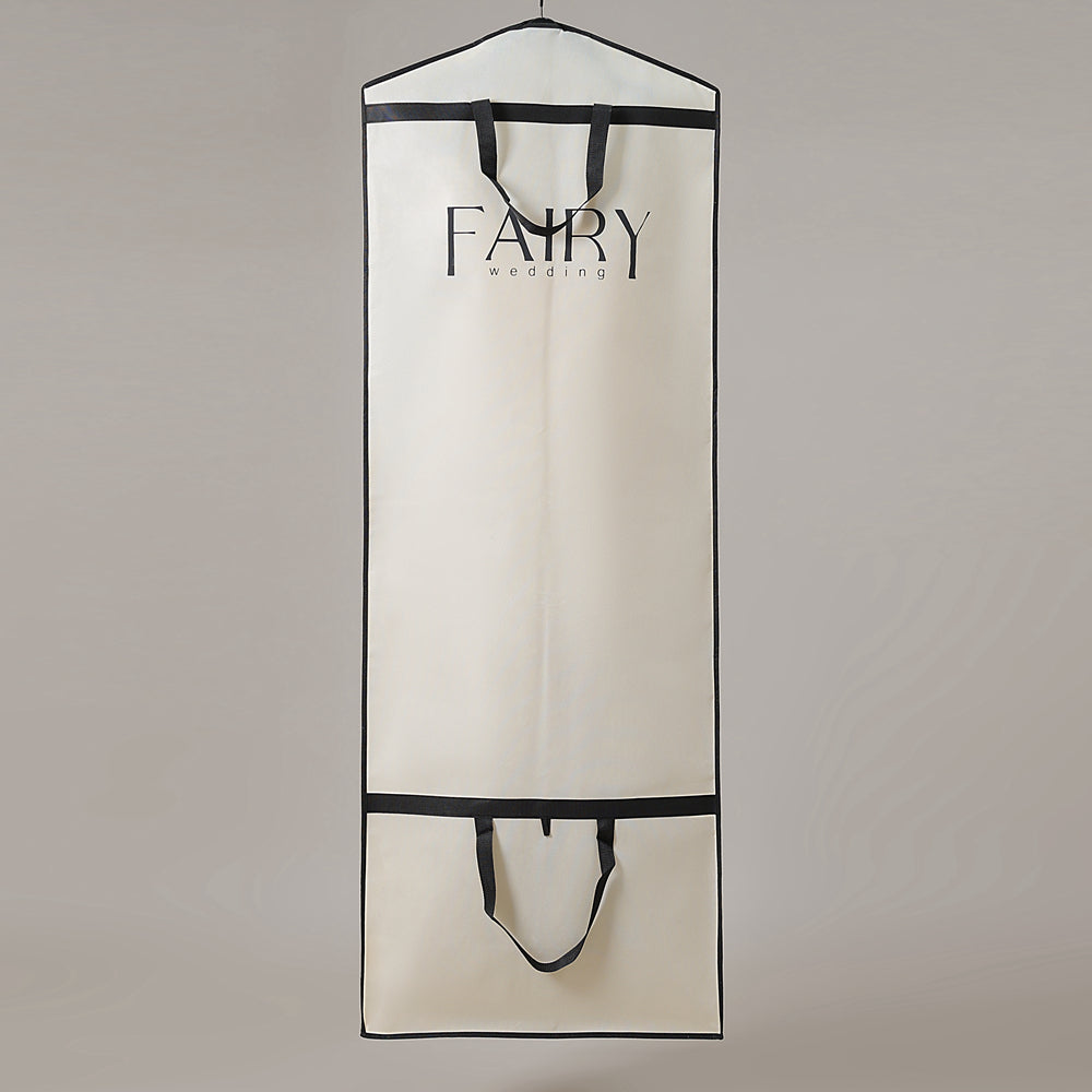 Beige Wedding Dress Dust Cover with Printed Logo Zippered Luxury Storage Bag for Bridal Gown Formal Wear
