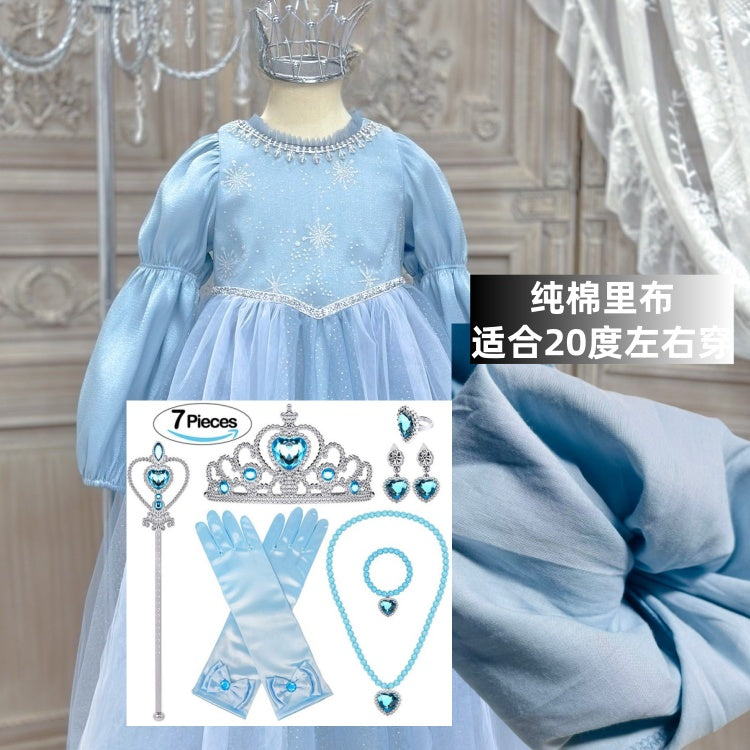 Girls' Winter Elsa Princess Dress with Cape Christmas Frozen-Themed Birthday Party Dress