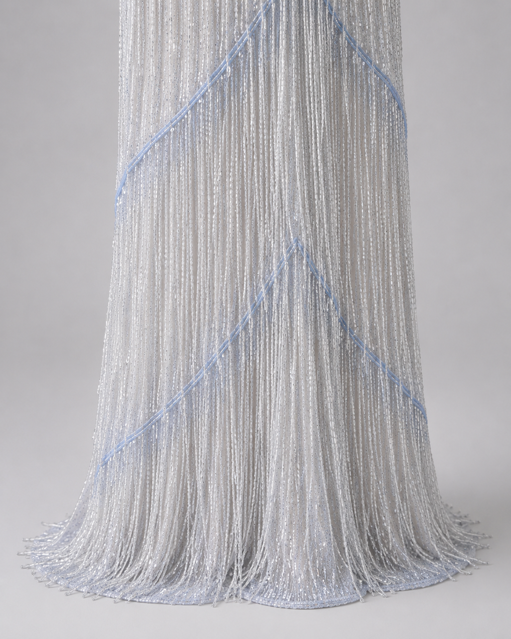Dreamy Silver Blue Beaded Fringe Gown for Elegant Evening Dress SL123