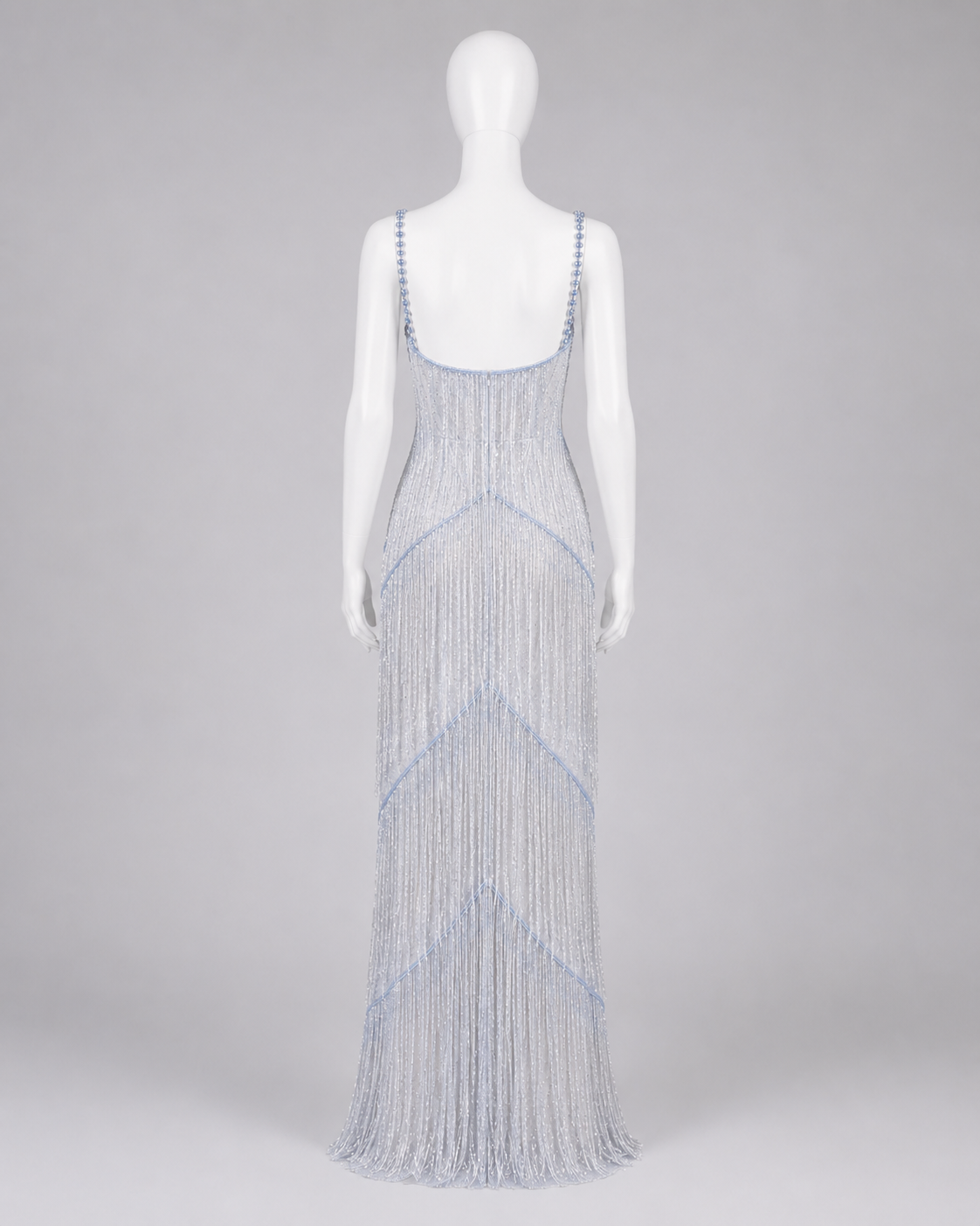 Dreamy Silver Blue Beaded Fringe Gown for Elegant Evening Dress SL123
