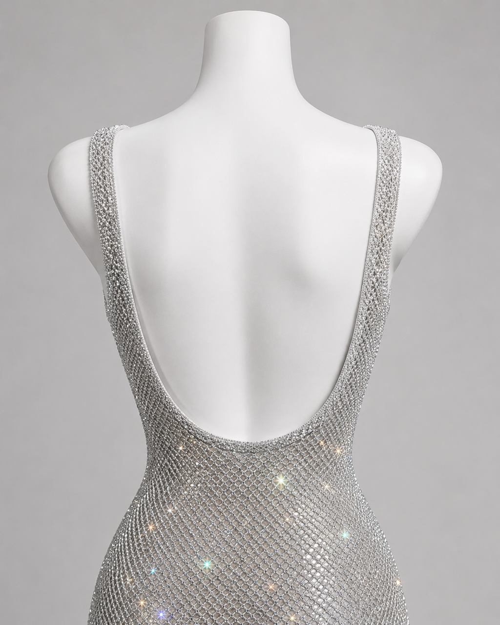 Sparkling Silver Rhinestone Mesh Mini Dress SL125