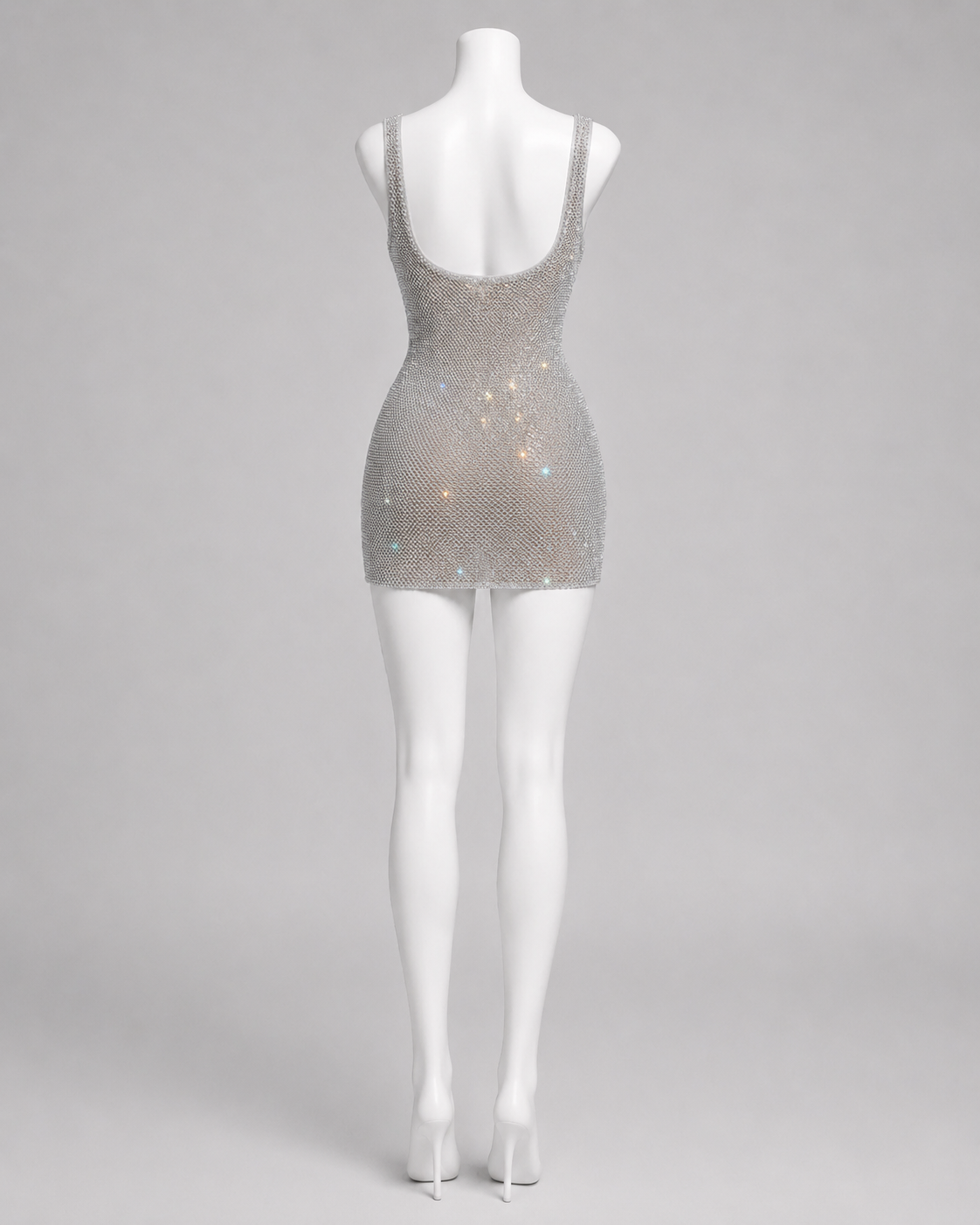 Sparkling Silver Rhinestone Mesh Mini Dress SL125