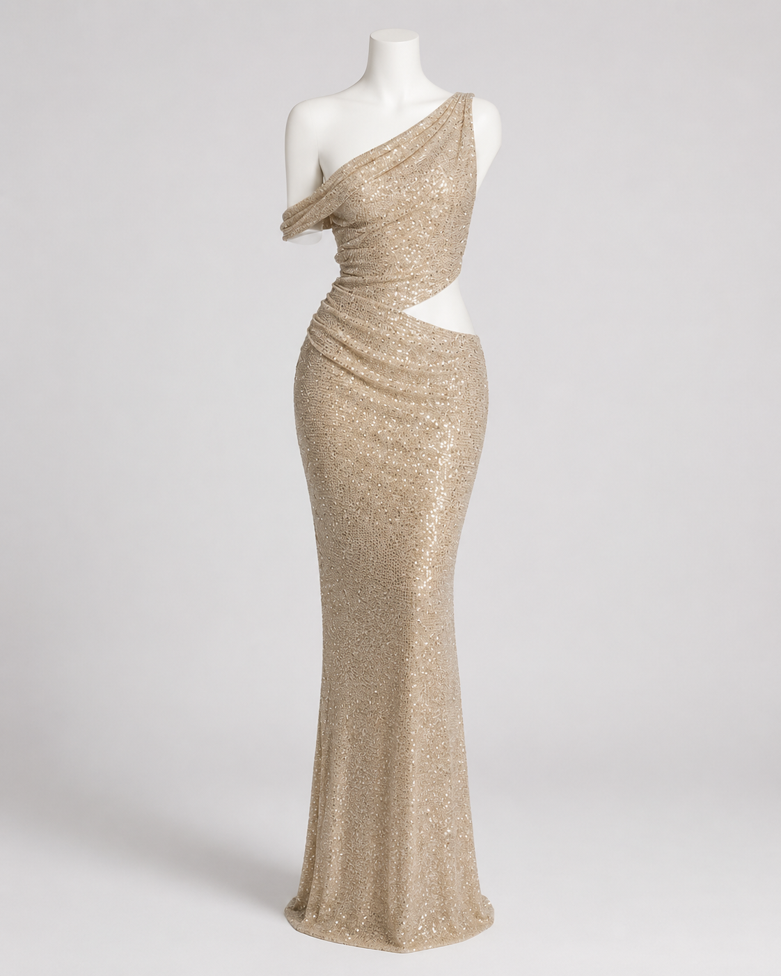 Champagne One Shoulder Sparkle Evening Gown SL126