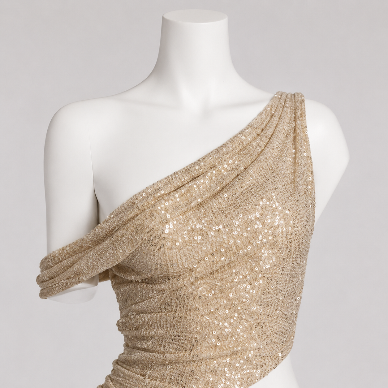 Champagne One Shoulder Sparkle Evening Gown SL126