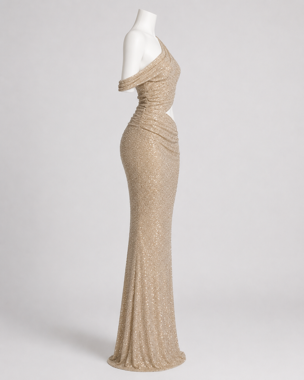 Champagne One Shoulder Sparkle Evening Gown SL126