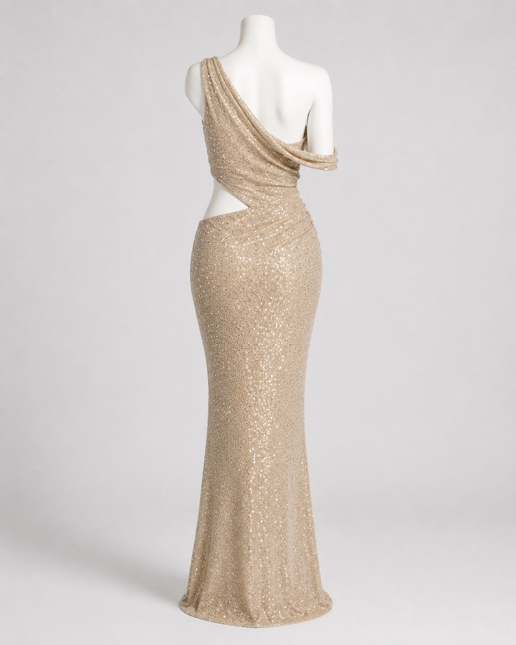 Champagne One Shoulder Sparkle Evening Gown SL126